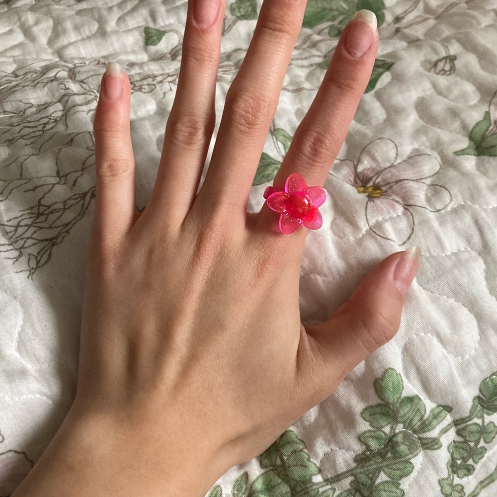 Hot pink glitter plastic ring